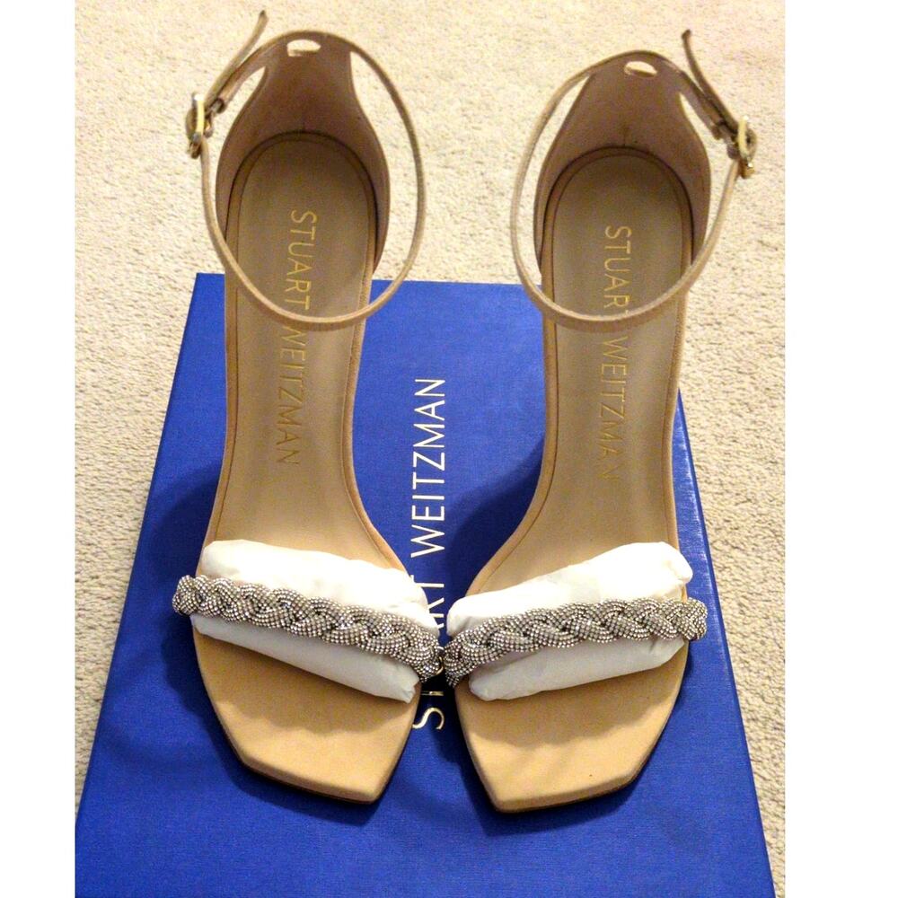 Stuart Weitzman Nudistcurve Beige Suede Sandals